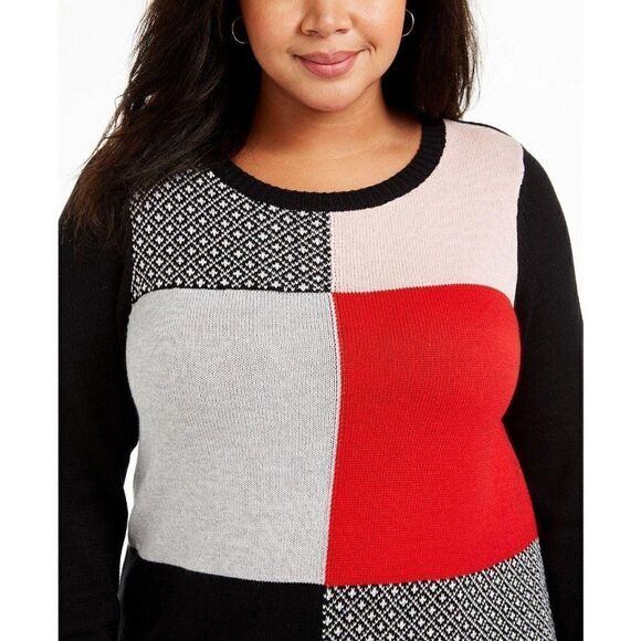 Plus Size Black/Grey/White Patchwork Sweater Top - Picture 3 of 6